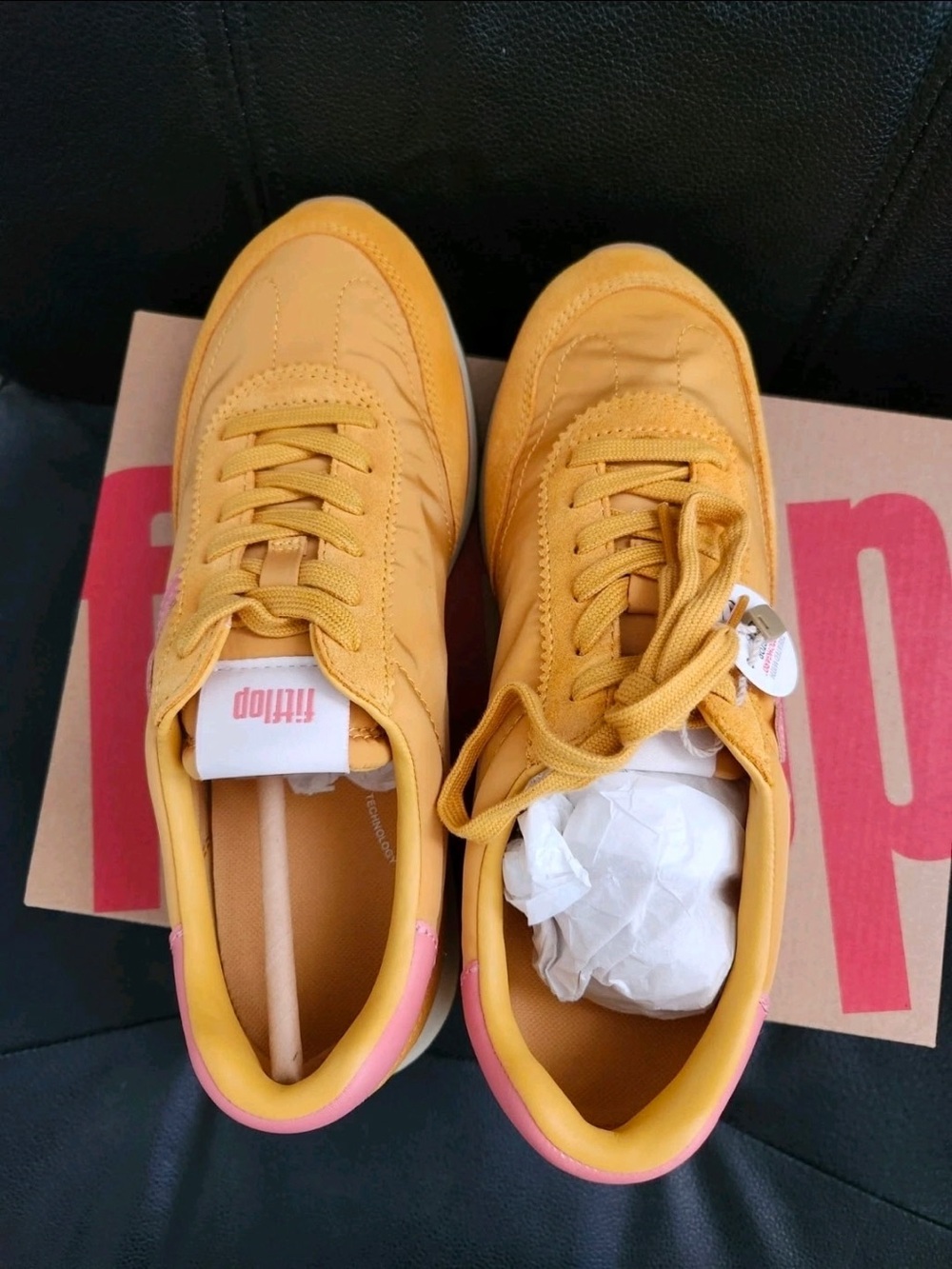 FITFLOP Retro-Q Fabric/Suede Turmeric/Desert Blush Sneakers Women's 8.5 NIB - Picture 4 of 6